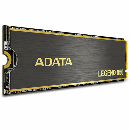 ADATA Legend 850 512GB PCIe Gen4 NVMe M.2 2280 Internal Gaming SSD left angle view showcasing slim M.2 design and integrated heatsink.