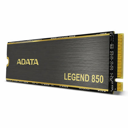 ADATA Legend 850 512GB PCIe Gen4 NVMe M.2 2280 Internal Gaming SSD right angle view displaying high-speed NVMe SSD with premium black and gold heatsink.