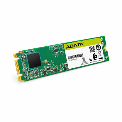 Right angle view of Adata Ultimate SU660 512GB Internal 3D NAND M.2 SATA SSD showcasing the M.2 SATA interface, PCB circuitry, and ADATA branding.