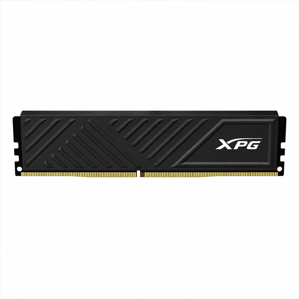 Top view of ADATA XPG GAMMIX D35 DDR4 16GB (1x16GB) 3200MHz desktop RAM with durable black heat spreader.