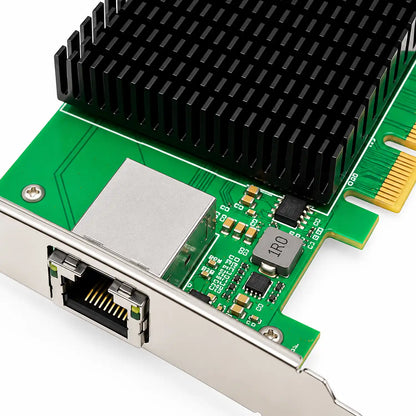 Aditron AI-LA1001 T1 PCIe x4 10G Network Adapter Heatsink and RJ45 Port Close Up -tpstech.in