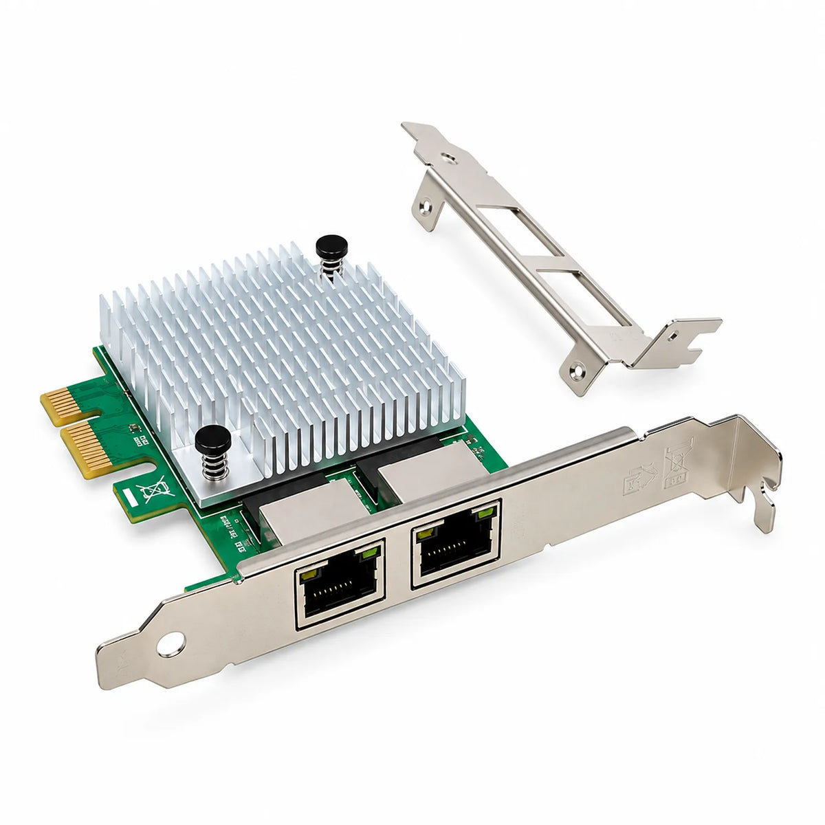 Aditron AI-LR102 T2 Dual Port Gigabit PCIe LAN Card with Low Profile Bracket Angled View -tpstech.in