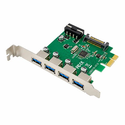 Aditron AI-U401 4P PCIe USB 3.0 Card 5Gbps Isometric Front View -tpstech.in