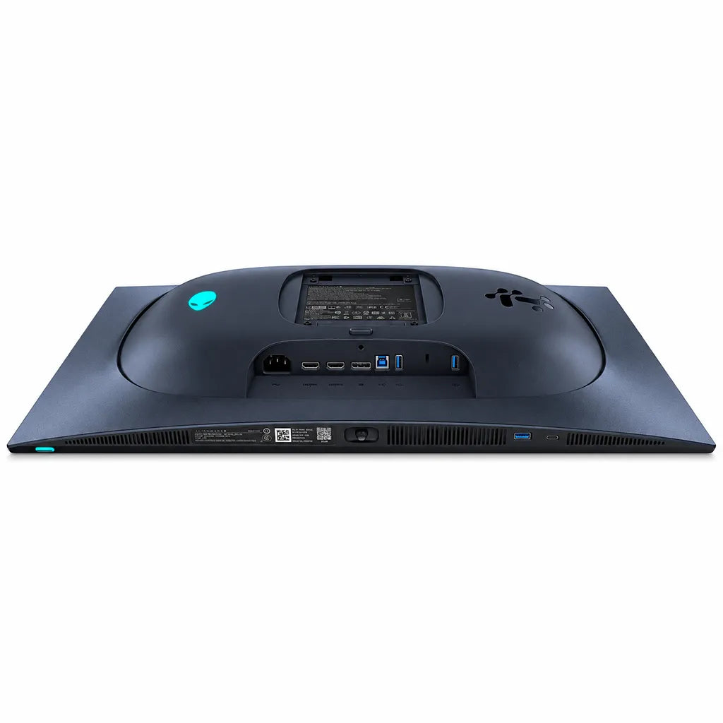 Alienware AW2725Q 27 Inch 4K QD-OLED Gaming Monitor 240Hz underside view showcasing connectivity ports HDMI DP and USB slots -tpstech.in