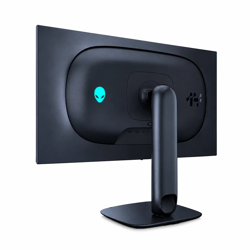 Alienware AW2725Q 27 Inch 4K QD-OLED Gaming Monitor 240Hz rear view showing iconic cyan alien head logo and stand -tpstech.in