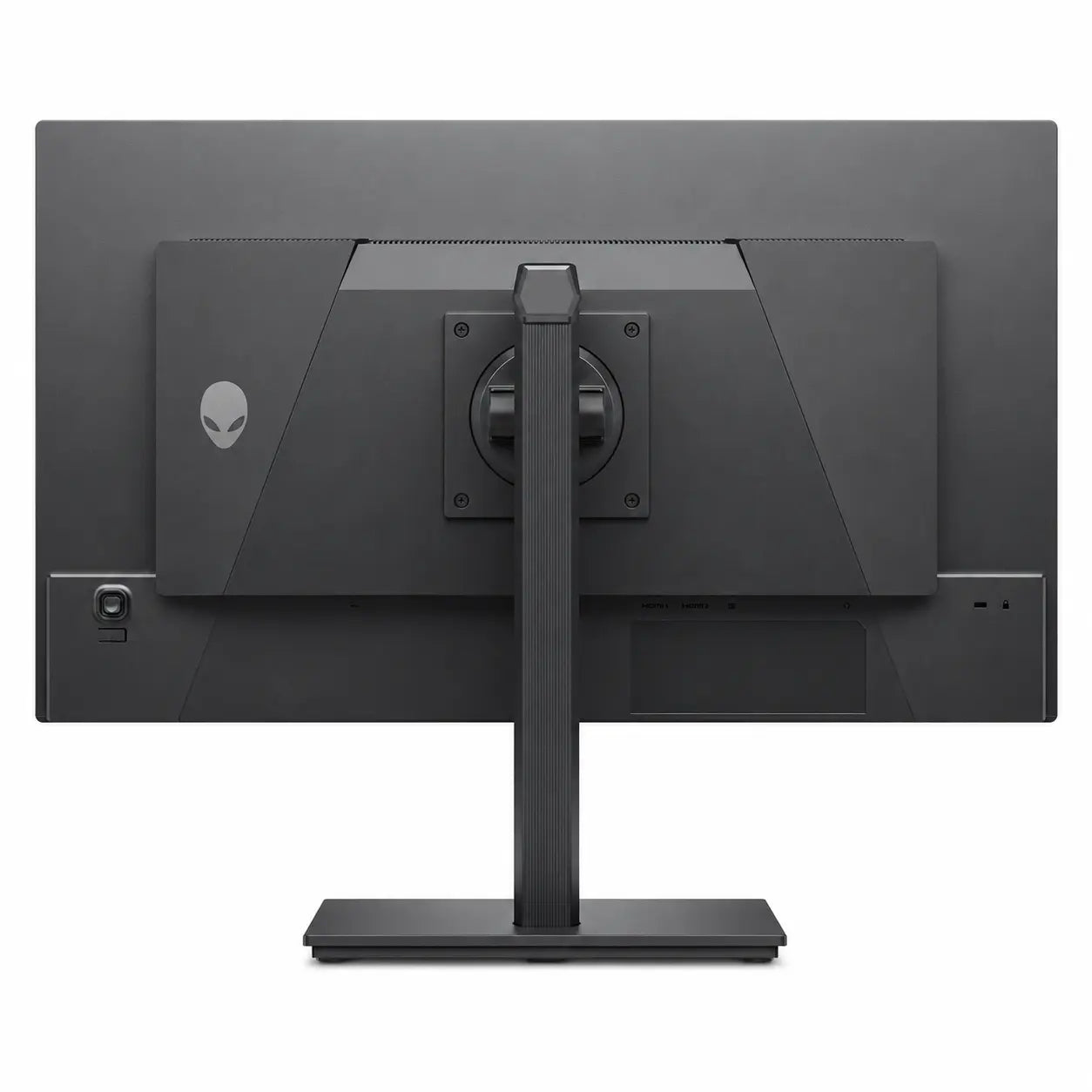 Alienware AW2726DM gaming monitor rear view showcasing minimalist Alienware design and stand