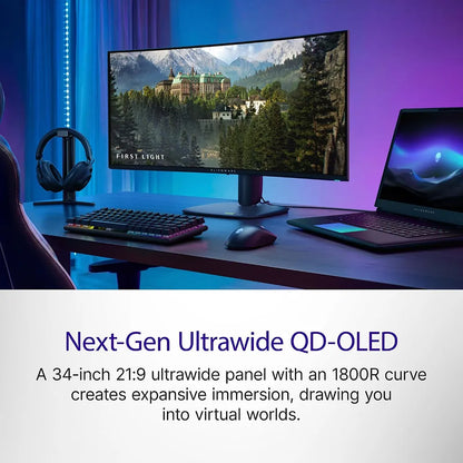 Alienware AW3426DW 34" QD-OLED Gaming Monitor 280Hz G-SYNC 1800R curved 21:9 ultrawide immersion on gaming desk -tpstech.in