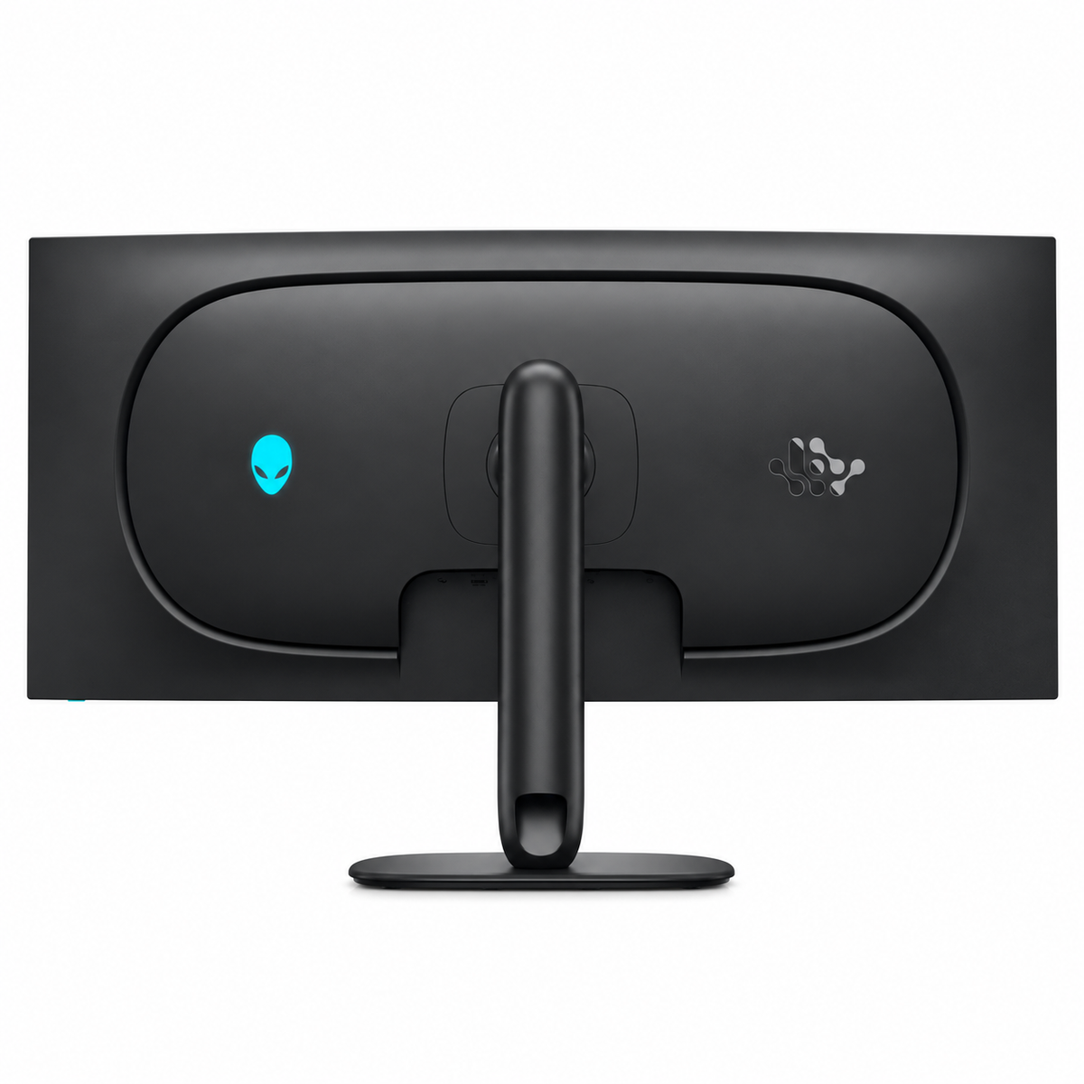 Alienware AW3926QW 39 Inch 5K OLED Gaming Monitor rear panel view with glowing cyan alien logo and ergonomic stand -tpstech.in