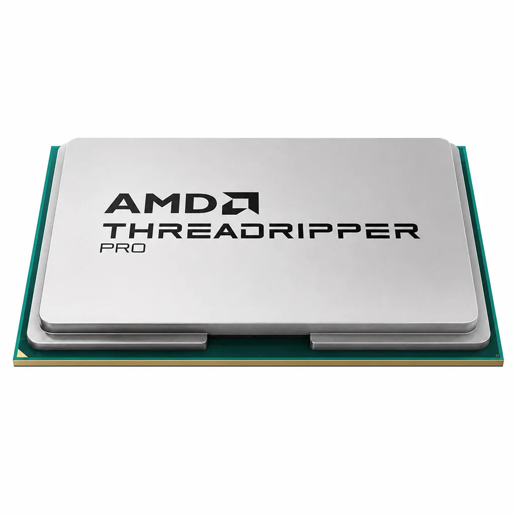AMD Ryzen Threadripper 9970X 32 Core 64 Thread 4.0GHz workstation processor tray front view with silver heat spreader on white background.