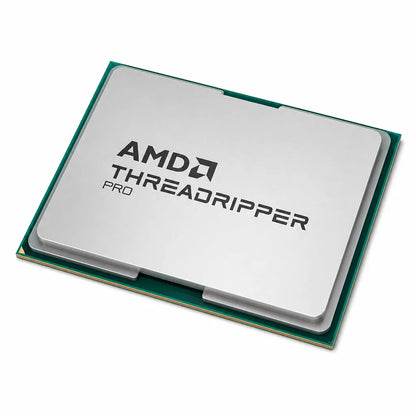 Top right angle view of AMD Ryzen Threadripper 9970X 32 Core 64 Thread workstation processor tray isolated on white background.