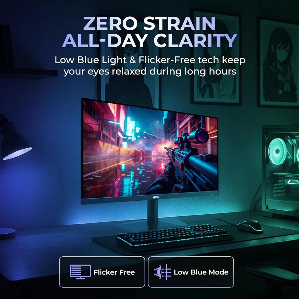 AOC 22B15H2 monitor featuring Flicker-Free and Low Blue Mode technologies for more comfortable extended viewing -tpstech.in