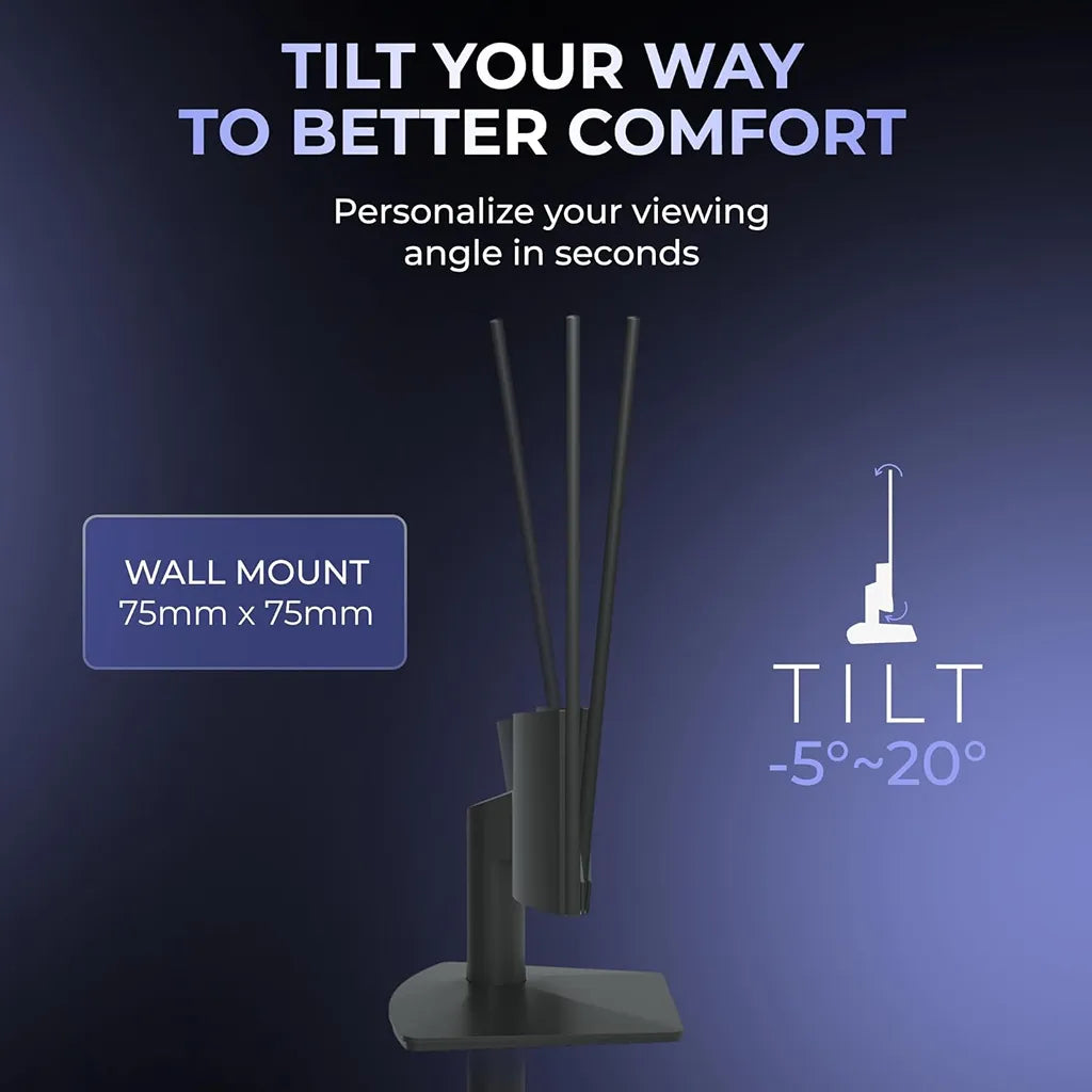 AOC 22B15H2 IPS monitor with 75 x 75 mm VESA mount and -5 to 20 degree tilt adjustment for flexible positioning -tpstech.in