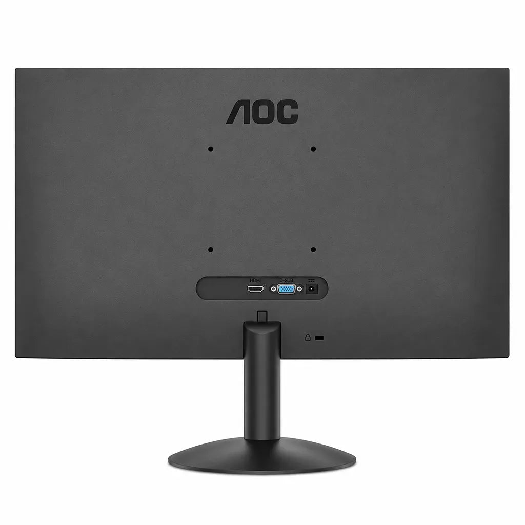Back view of AOC 22B30HM2 monitor featuring HDMI, VGA ports, VESA mount compatibility and clean cable management design -tpstech.in