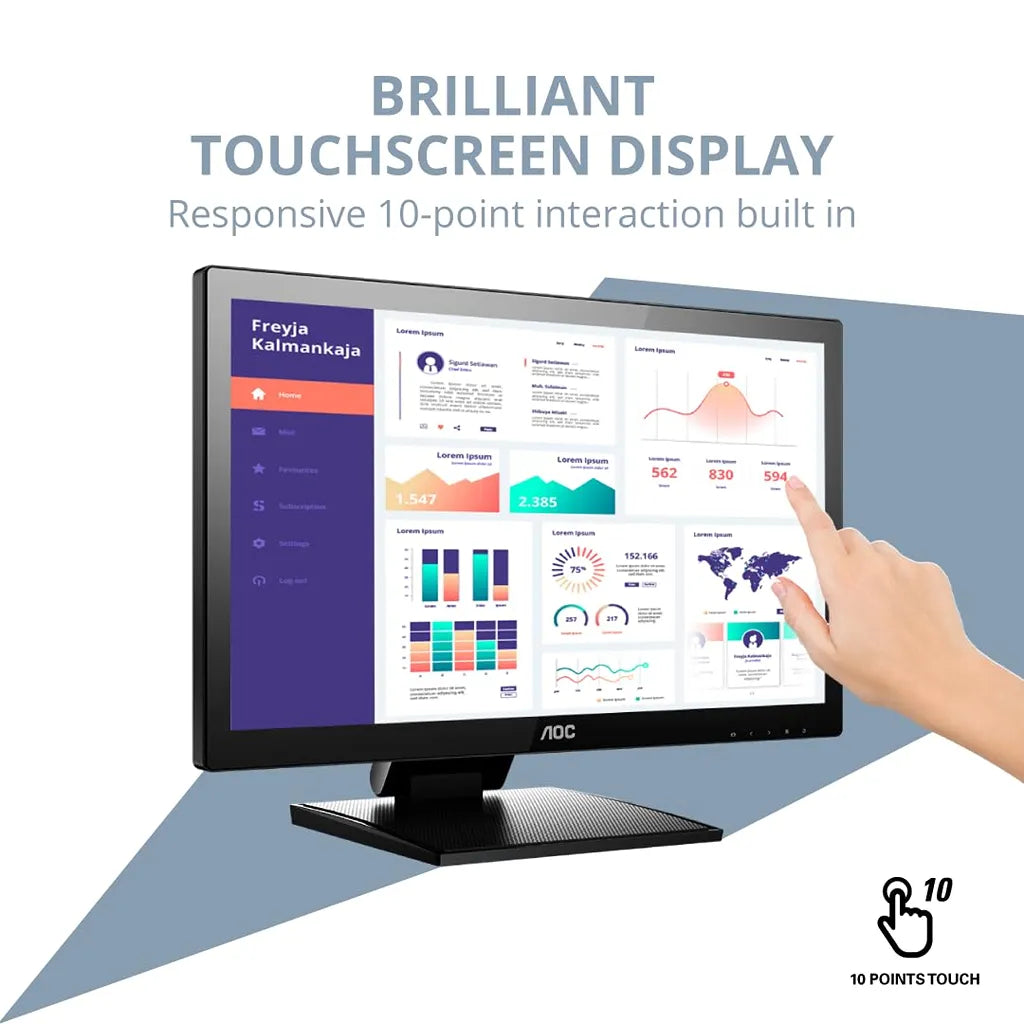 AOC 22P2T 21.5 inch FHD touch monitor featuring responsive 10-point capacitive touchscreen -tpstech.in