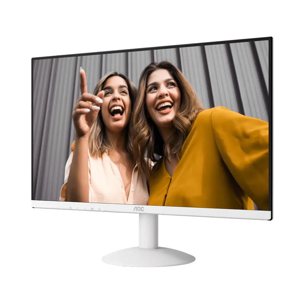 AOC 24B30H2/BW 23.8 inch FHD IPS monitor front view with white bezel and display screen -tpstech.in