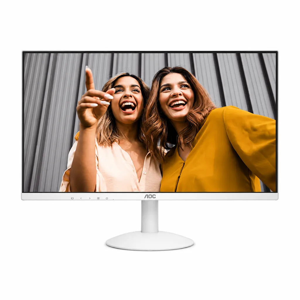 AOC 24B30H2/BW 23.8 inch FHD monitor front view showing screen, white bezel and desktop stand -tpstech.in