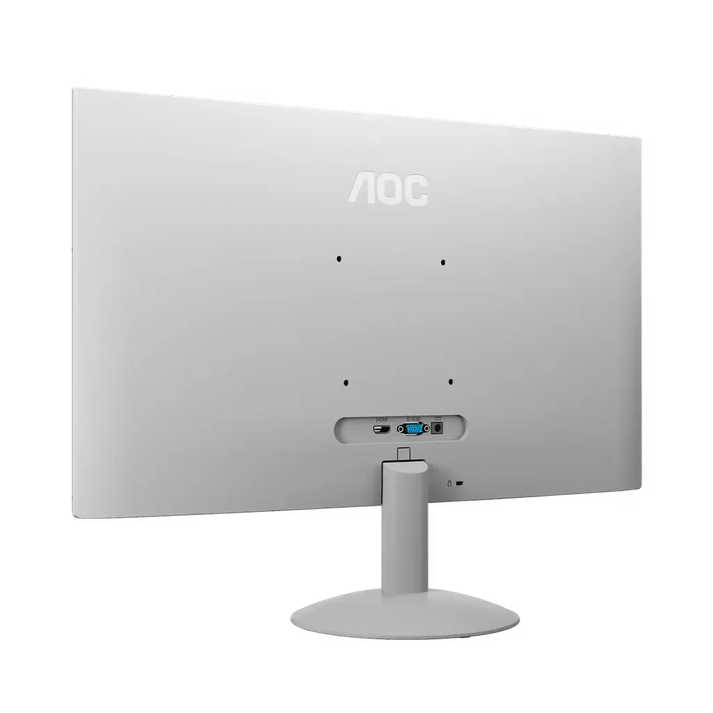 AOC 24B30H2/BW 23.8 inch monitor back view showing HDMI and VGA connectivity ports with white stand -tpstech.in