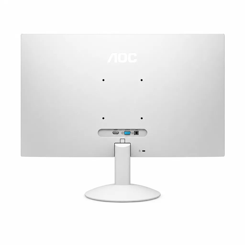 AOC 24B30H2/BW 23.8 inch monitor rear view with white cabinet, VESA mounting points and stand -tpstech.in