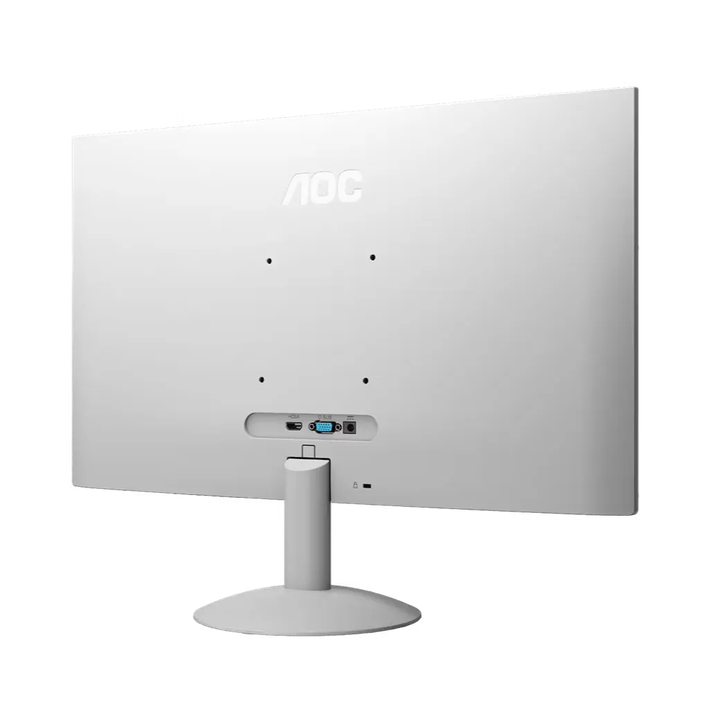 AOC 24B30H2/BW 23.8 inch monitor rear view with white cabinet, stand and connectivity ports -tpstech.in
