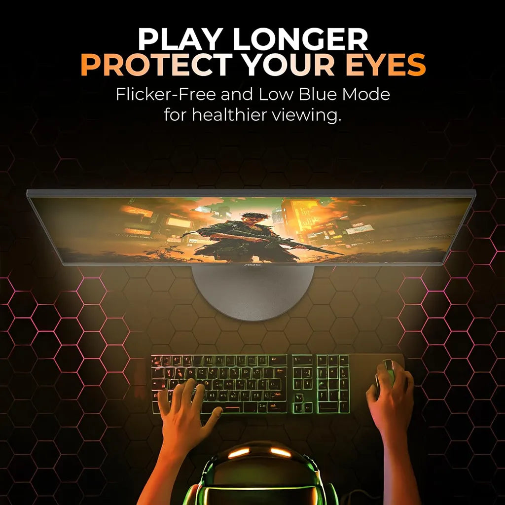 AOC 24B30H2 gaming monitor with Flicker Free and Low Blue Mode features for comfortable viewing -tpstech.in