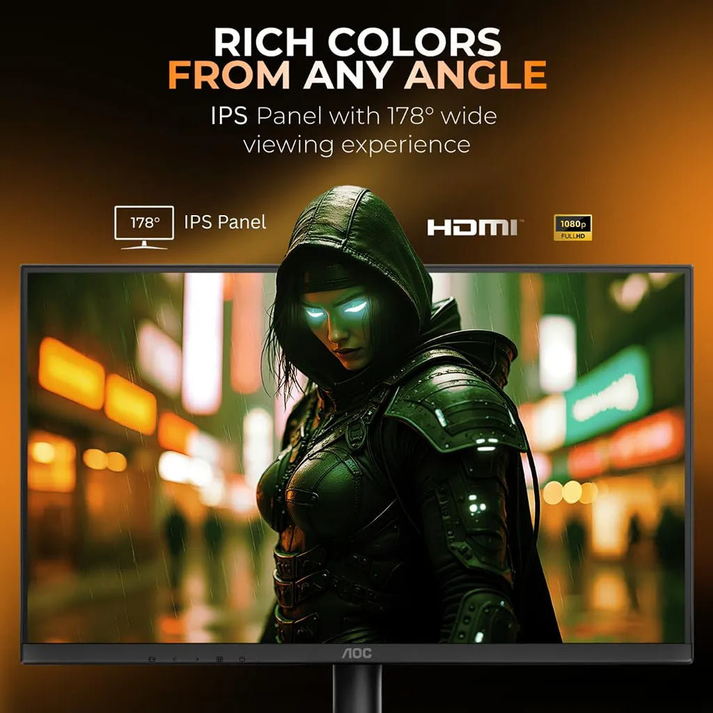 AOC 24B30H2 23.8 inch IPS monitor showing Full HD 1080p display and 178 degree viewing angle -tpstech.in