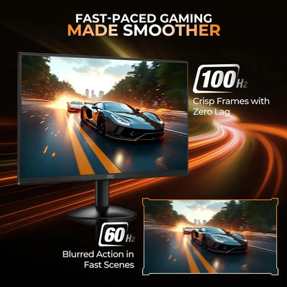 AOC 24B30HM 24 inch monitor with 100Hz refresh rate for smoother gaming and fast-moving scenes -tpstech.in