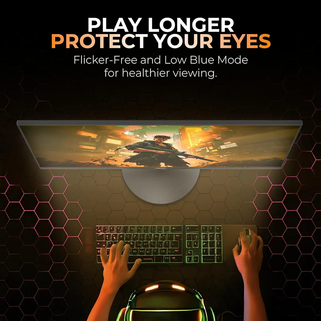 AOC 24B30HM monitor featuring Flicker-Free and Low Blue Mode for comfortable extended viewing -tpstech.in