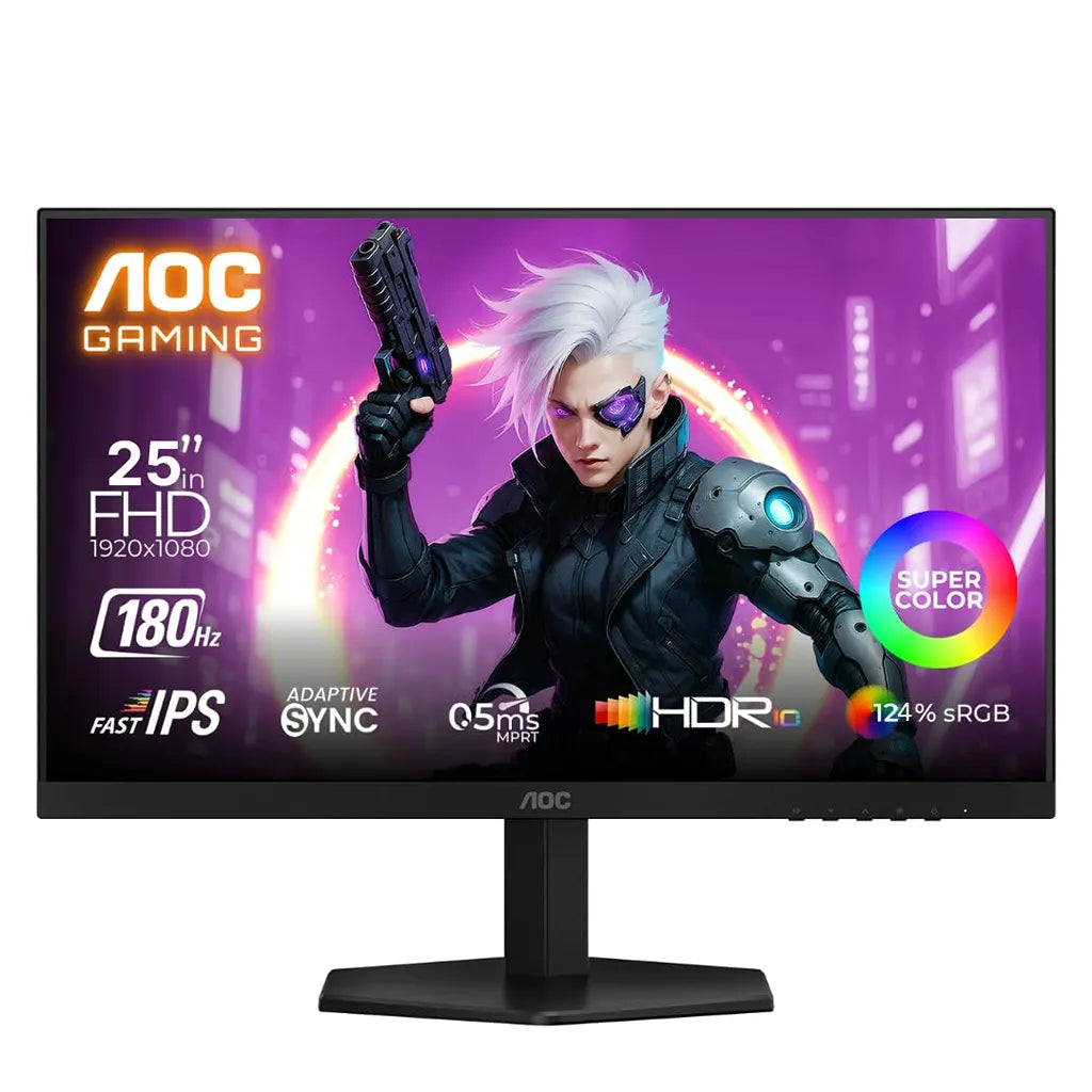 Front view of AOC 25G42E 24.5-inch Full HD 180Hz Fast IPS gaming monitor with 3-sided frameless design -tpstech.in`