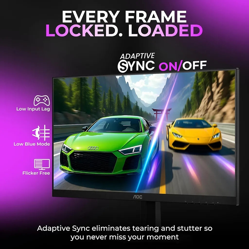 AOC 25G42E gaming monitor featuring Adaptive Sync, low input lag, Low Blue Mode and Flicker Free technology -tpstech.in`