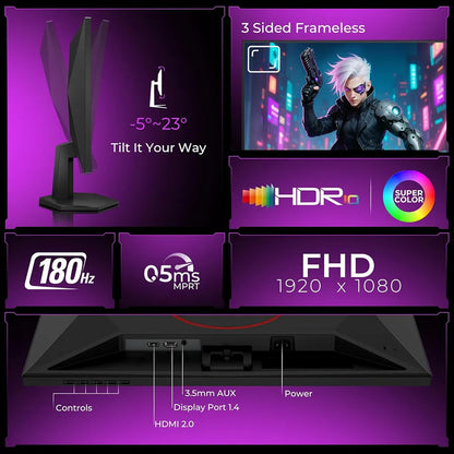 AOC 25G42E gaming monitor showing HDMI 2.0, DisplayPort 1.4 and 3.5mm audio connectivity -tpstech.in`