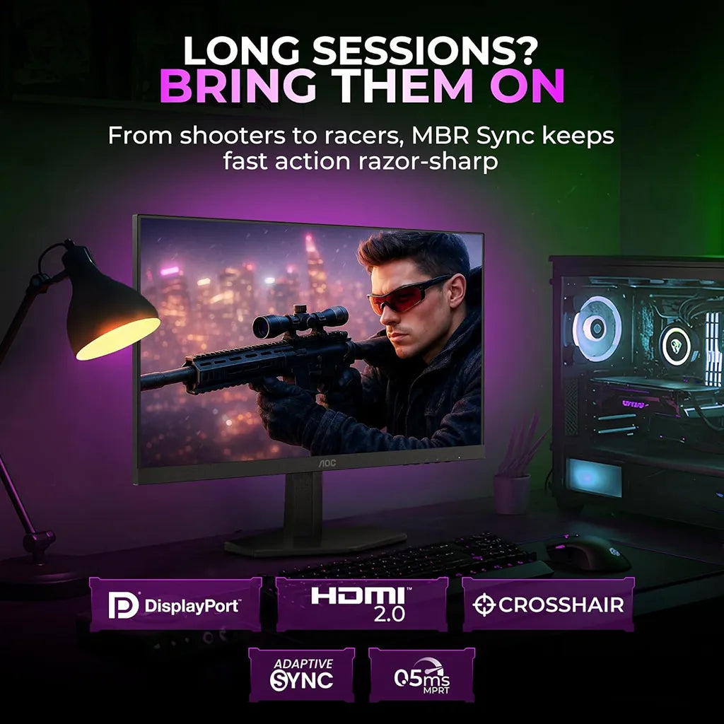 AOC 25G42E gaming monitor featuring MBR Sync, Adaptive Sync, 0.5ms MPRT, DisplayPort and HDMI 2.0 -tpstech.in`