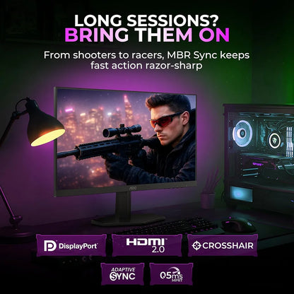 AOC 25G42E gaming monitor featuring MBR Sync, Adaptive Sync, 0.5ms MPRT, DisplayPort and HDMI 2.0 -tpstech.in`
