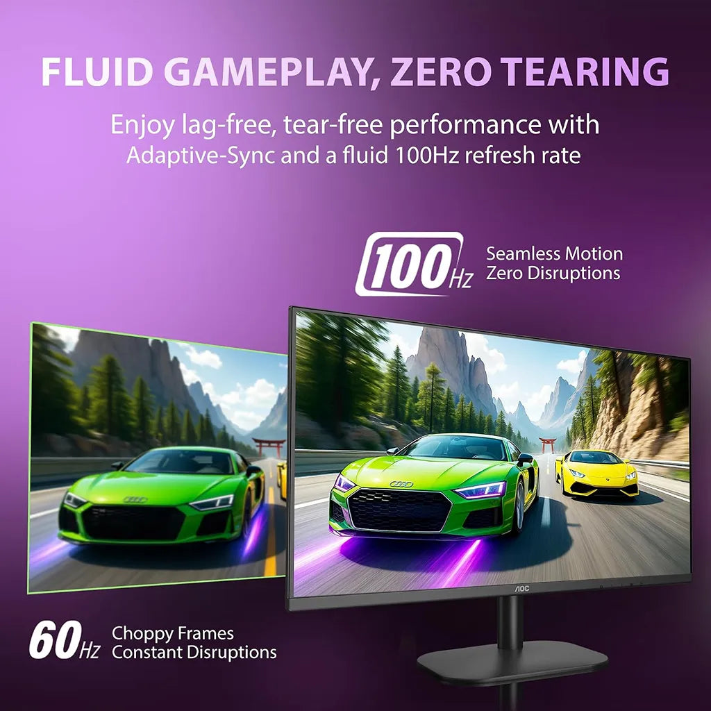 AOC 27B2H2 100Hz Adaptive Sync FHD IPS monitor designed for smoother gaming and reduced screen tearing -tpstech.in