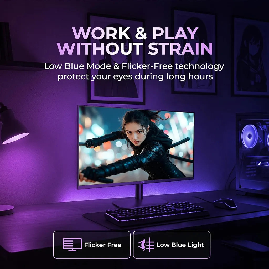 AOC 27B2H2 27 inch monitor with Flicker Free and Low Blue Mode technology for comfortable viewing -tpstech.in