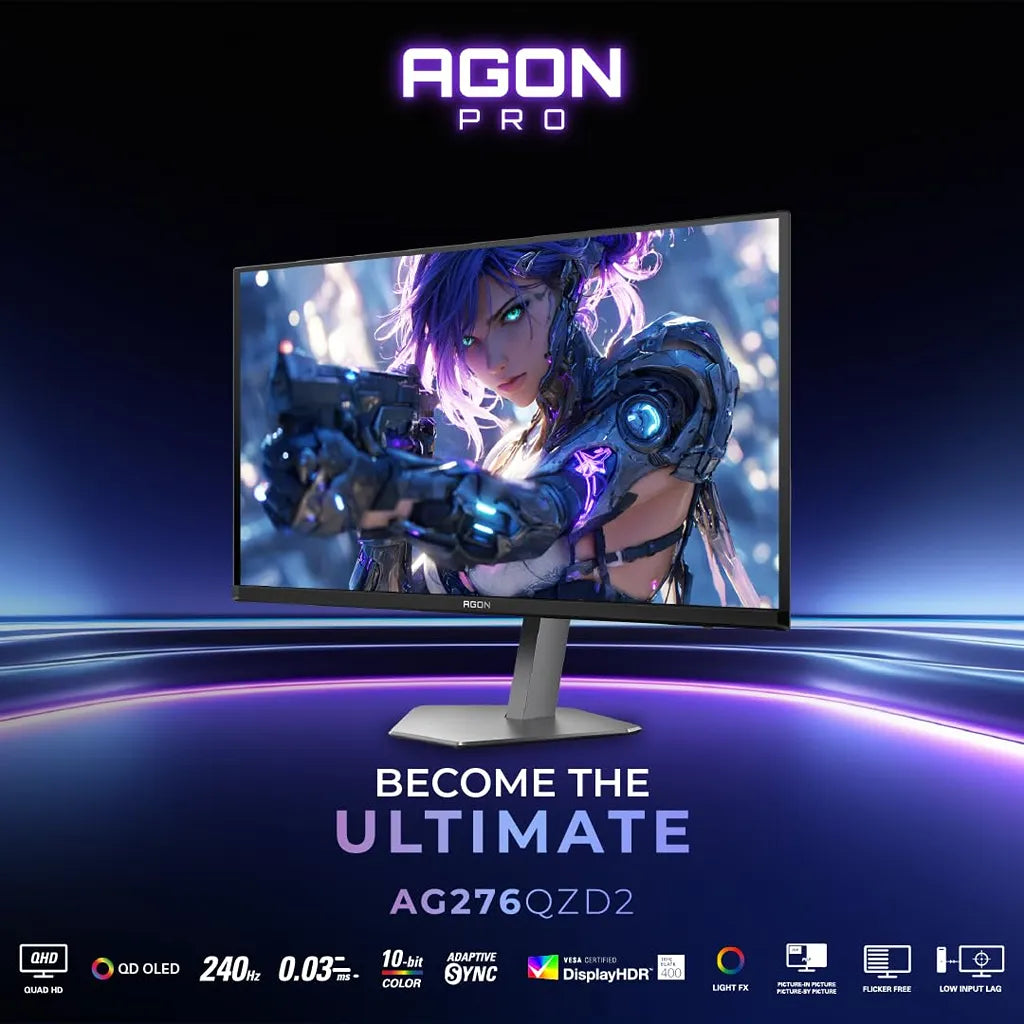 AOC AG276QZD2 AGON PRO QD-OLED monitor featuring QHD resolution, 240Hz, 0.03ms, Adaptive Sync and HDR -tpstech.in