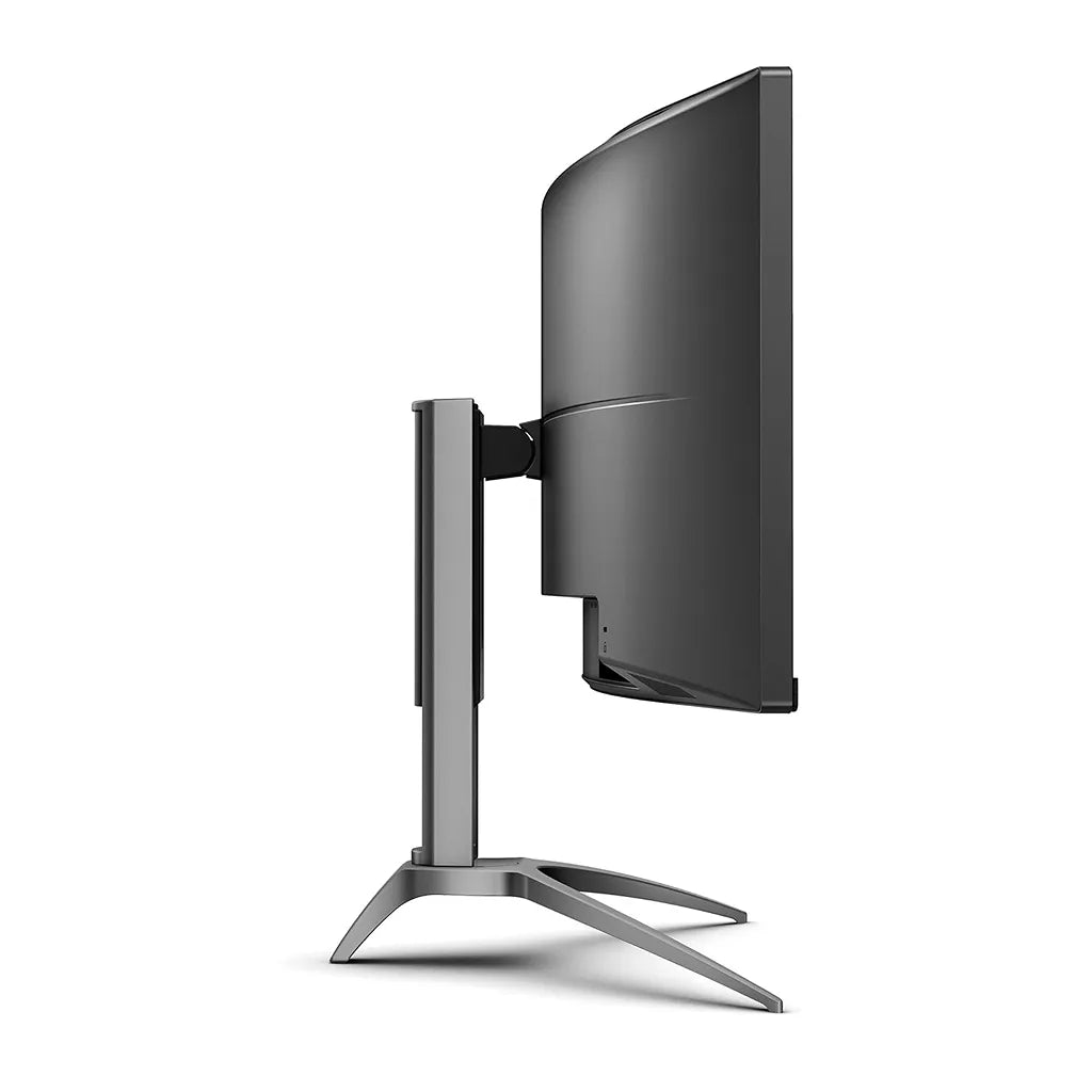 Side view of AOC AG493UCX2 49-inch 1800R curved gaming monitor showing its curved VA panel and adjustable stand -tpstech.in`