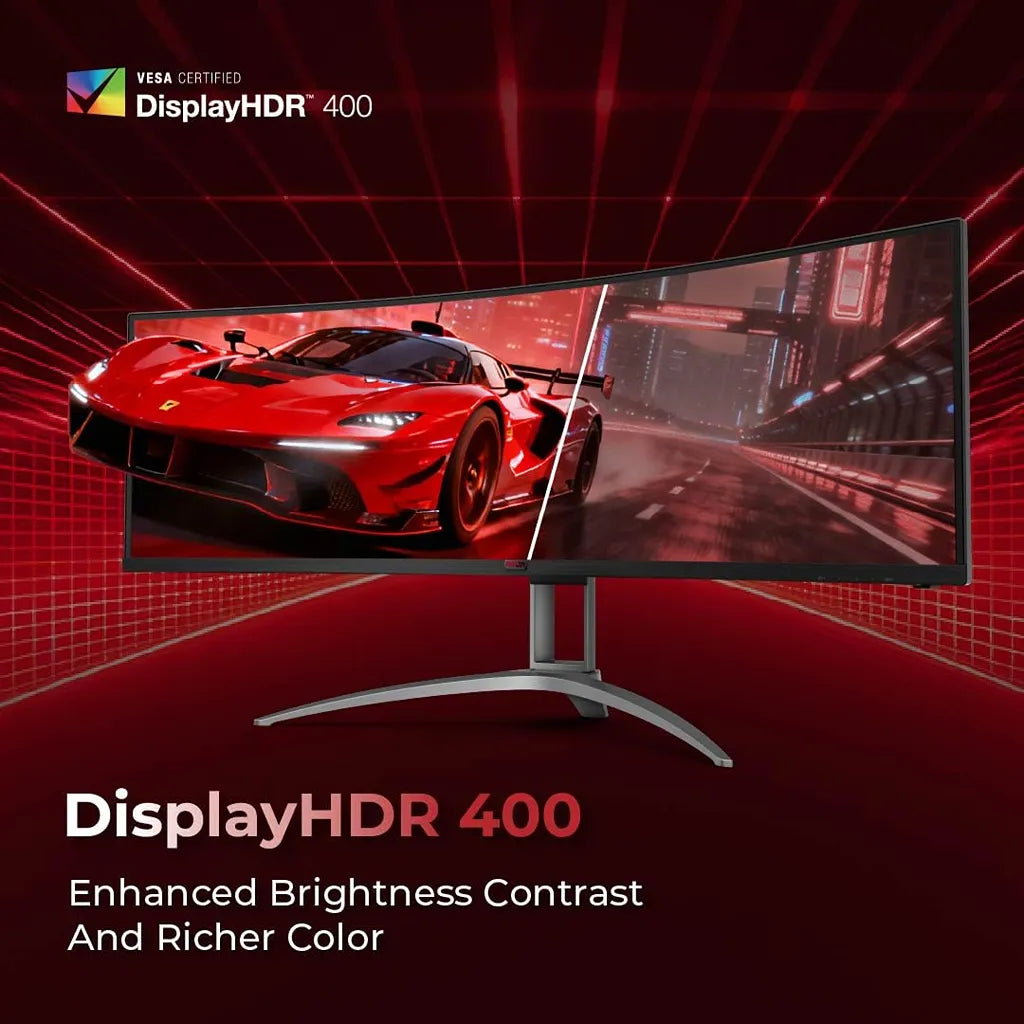 AOC AG493UCX2 curved gaming monitor with VESA DisplayHDR 400 for enhanced brightness, contrast and richer colours -tpstech.in`