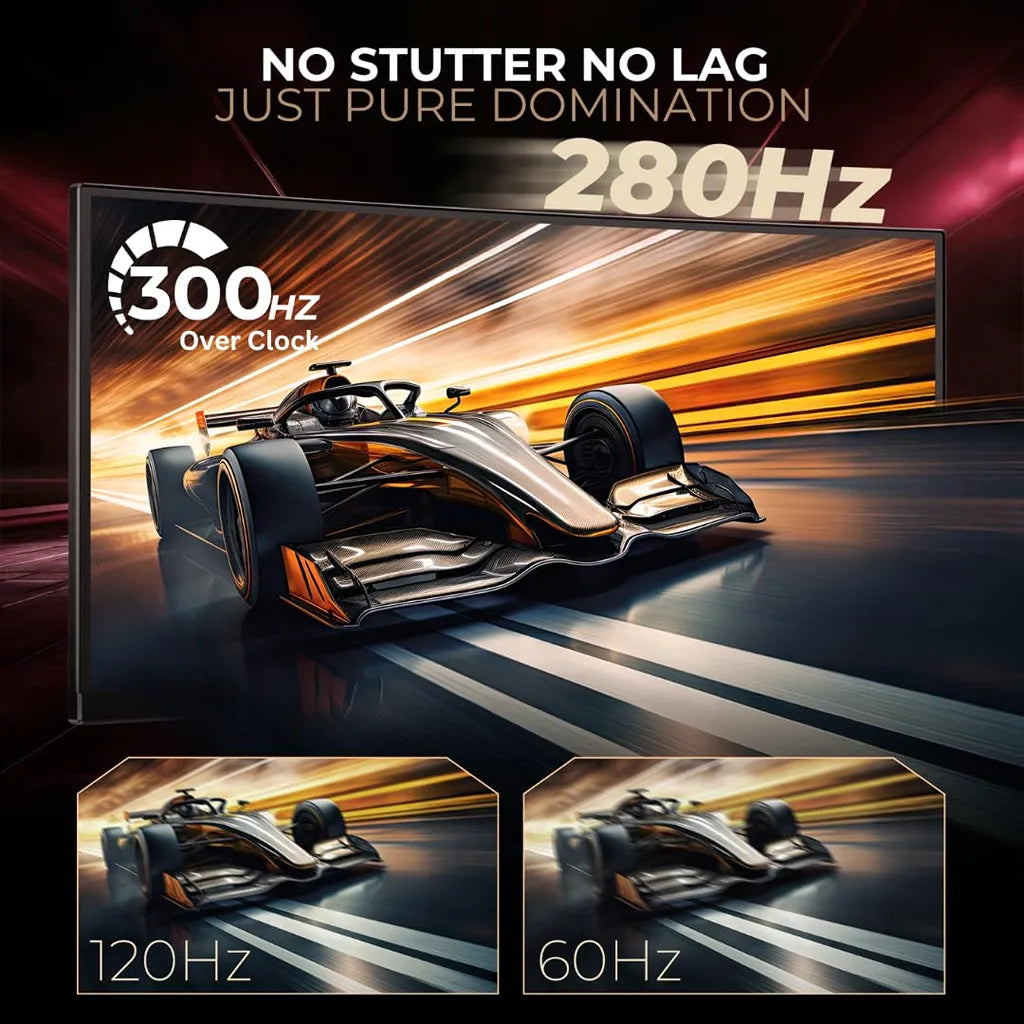 AOC C27G4Z 27 Inch FHD Curved Gaming Monitor highlighting 280Hz and 300Hz overclock refresh rate for smooth racing gameplay -tpstech.in