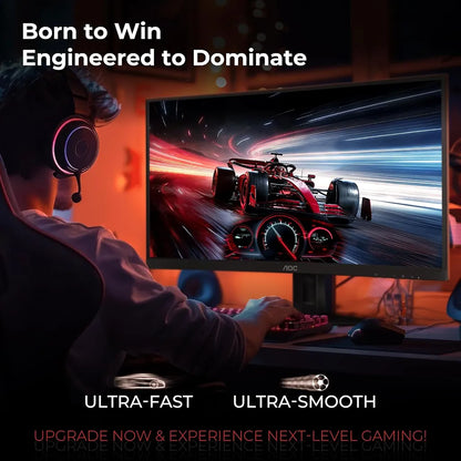 AOC C27G4Z 27 Inch FHD Curved Gaming Monitor in action with a gamer experiencing ultra fast and smooth gameplay -tpstech.in