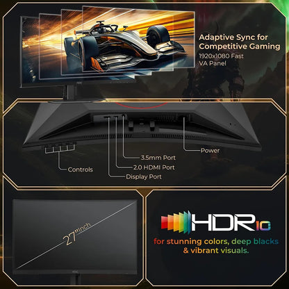 AOC C27G4Z 27 Inch FHD Curved Gaming Monitor back panel displaying HDMI DisplayPort and Adaptive Sync details -tpstech.in