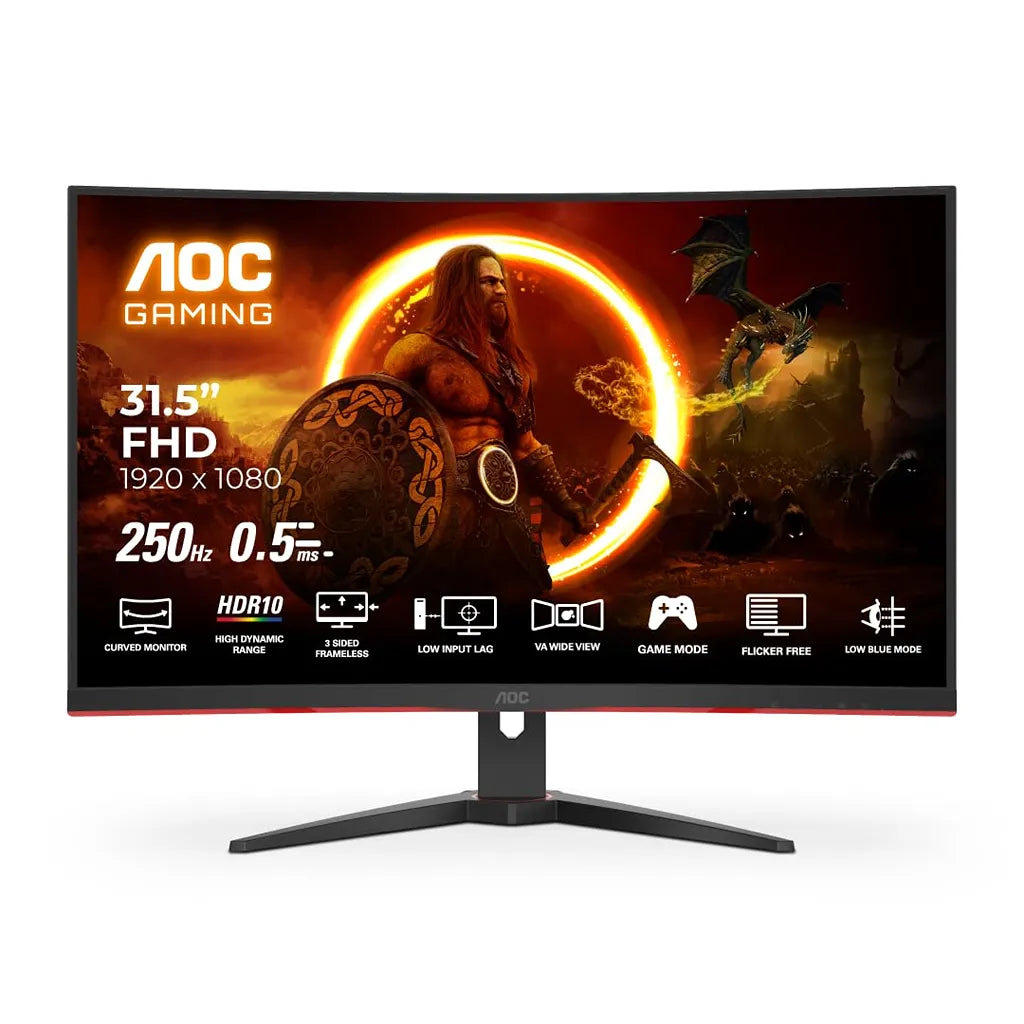 AOC C32G2ZE2 31.5-inch FHD 1920x1080 250Hz HDR10 curved gaming monitor -tpstech.in