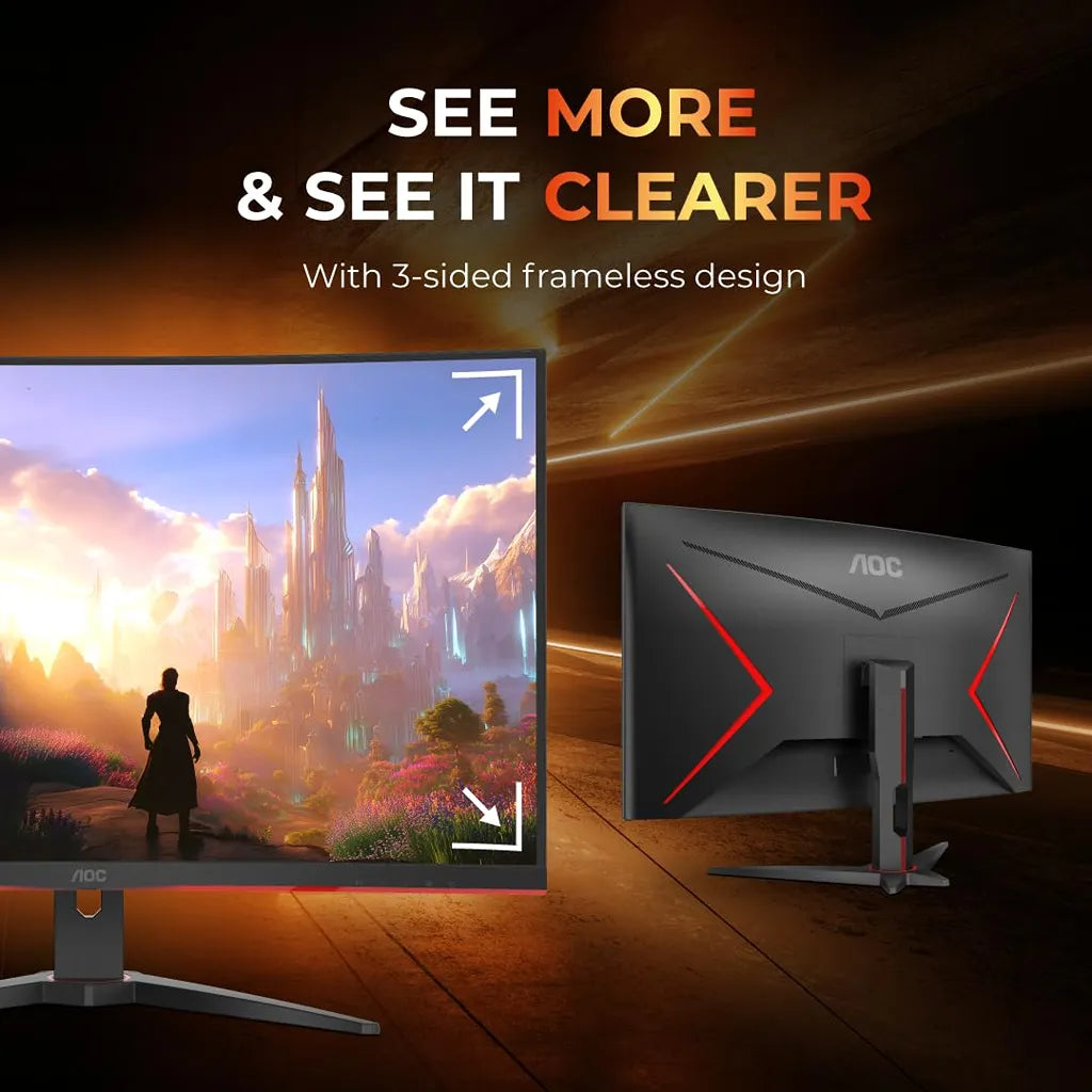 AOC C32G2ZE2 31.5-inch FHD curved gaming monitor with 3-sided frameless design -tpstech.in