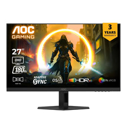 AOC CQ27G4 27-inch QHD Curved Gaming Monitor highlighting ultra-fast 180Hz refresh rate, Adaptive Sync, and 0.5ms response time for gaming -tpstech.in