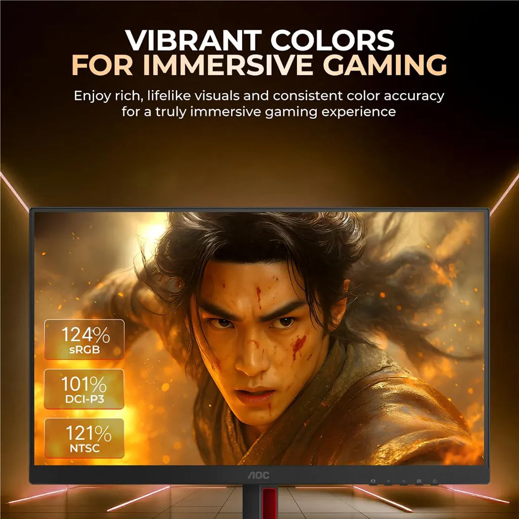 AOC CQ27G4 27-inch QHD Curved Gaming Monitor showing height, tilt, and swivel adjustable stand features -tpstech.in