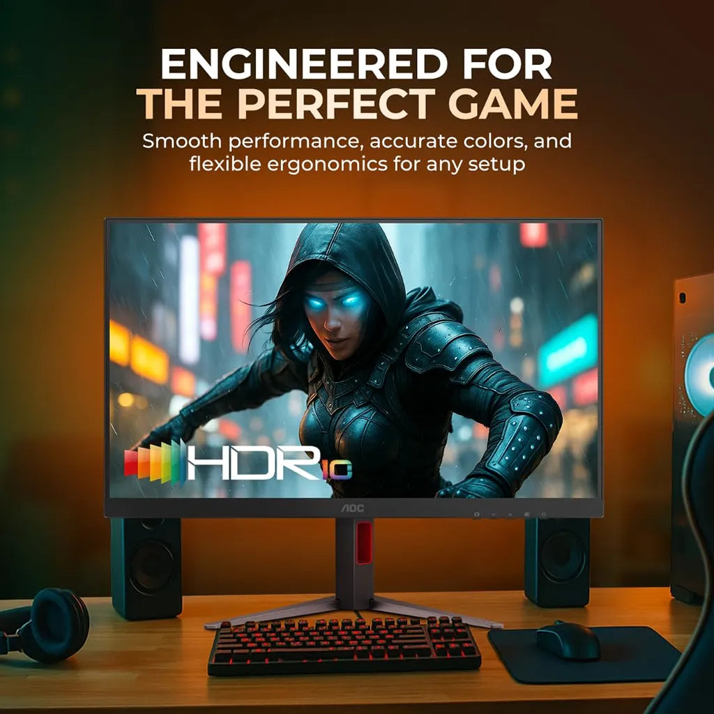 AOC CQ27G4 27-inch QHD Curved Gaming Monitor rear panel showing HDMI, DisplayPort, AUX connections and 3-sided frameless design -tpstech.in