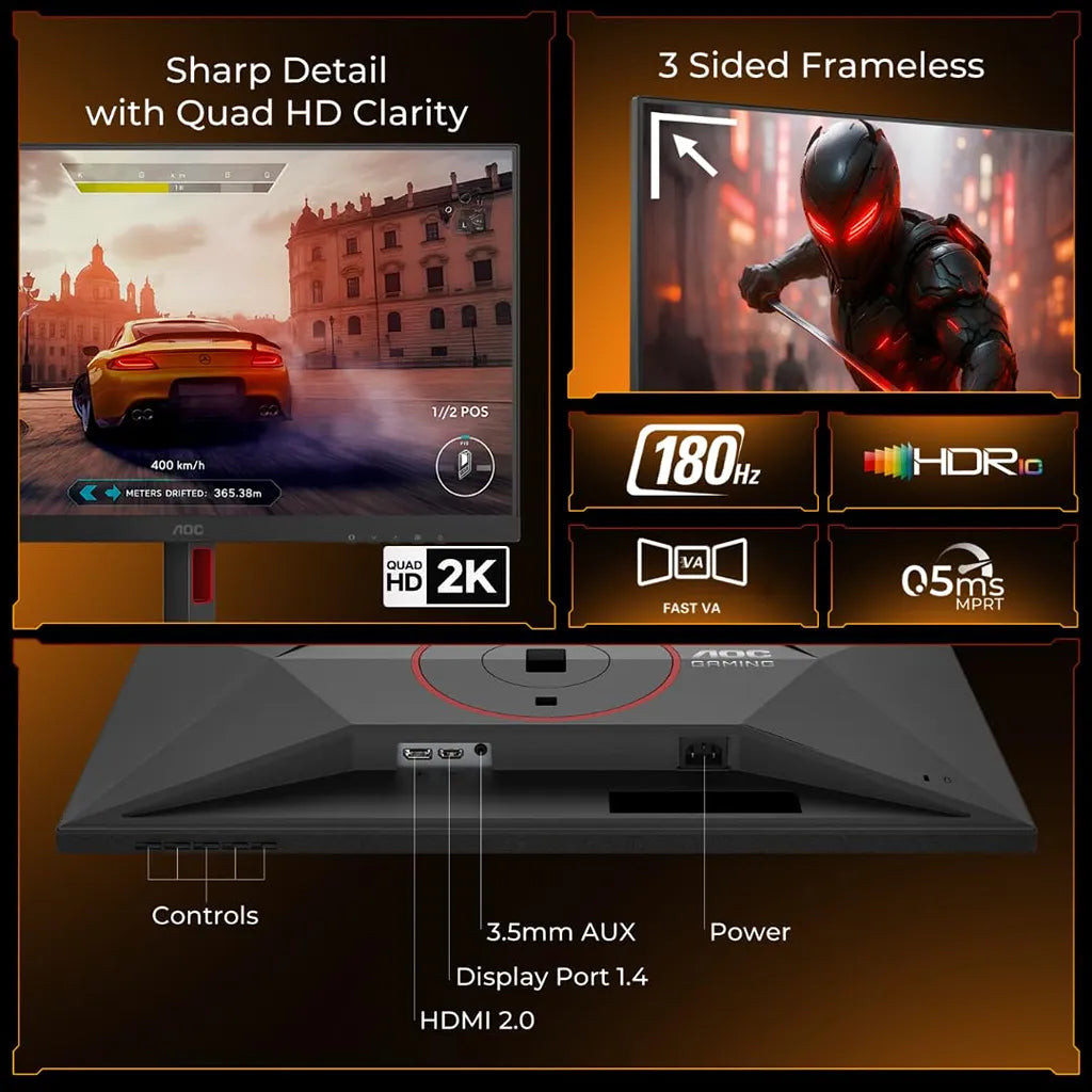 AOC CQ27G4 27-inch QHD Curved Gaming Monitor with HDR10 displayed in a modern gaming desk setup environment -tpstech.in