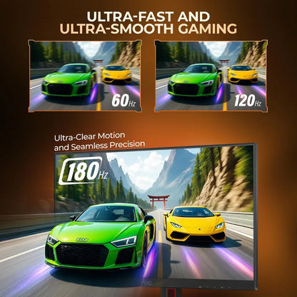 AOC CQ27G4 27-inch QHD Curved Gaming Monitor demonstrating ultra-smooth motion precision at 180Hz compared to lower refresh rates -tpstech.in
