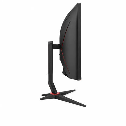 Left side view of AOC CU34G2XP 34-inch WQHD curved gaming monitor with ergonomic adjustable stand and 1500R curved VA display.