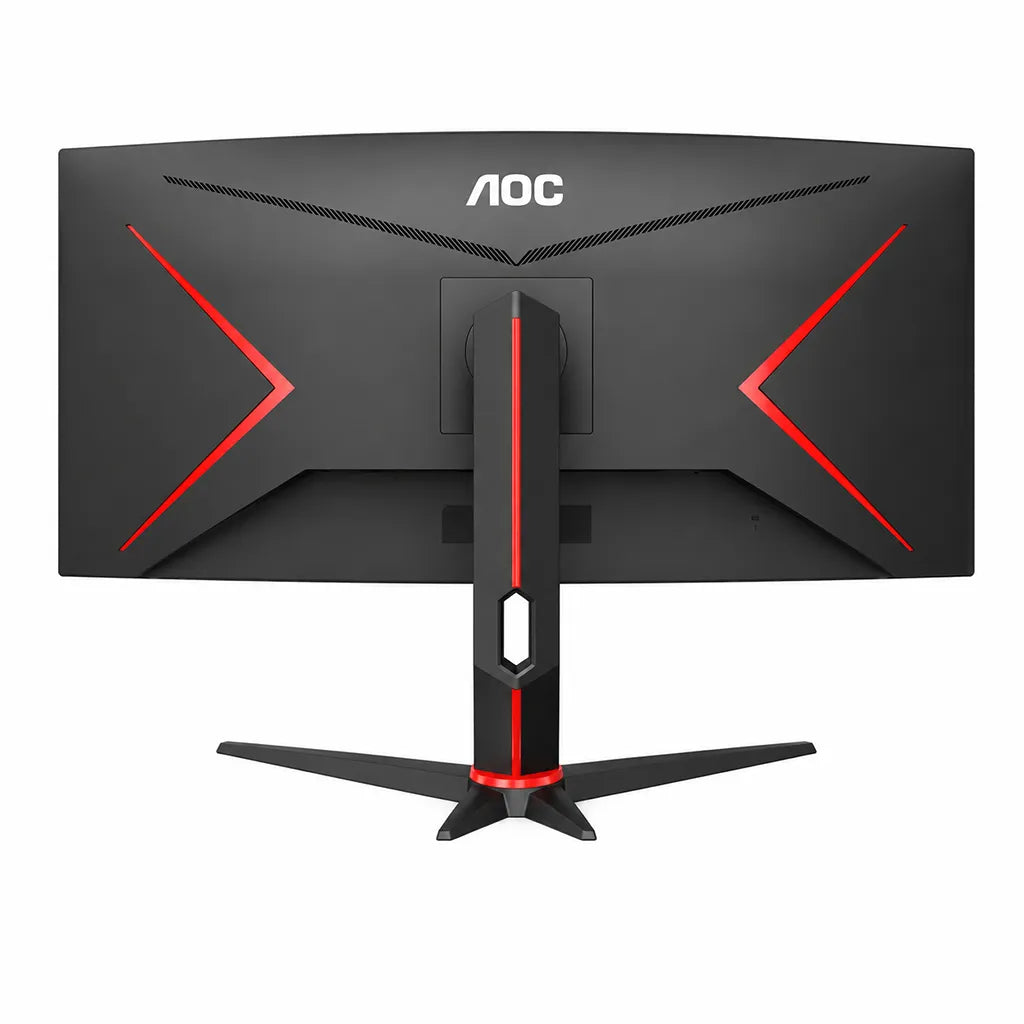 Back view of AOC CU34G2XP 34-inch ultrawide curved gaming monitor with sleek gaming design and ergonomic stand.