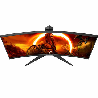 Front view of AOC CU34G2XP 34-inch WQHD curved gaming monitor displaying immersive ultrawide gaming visuals.